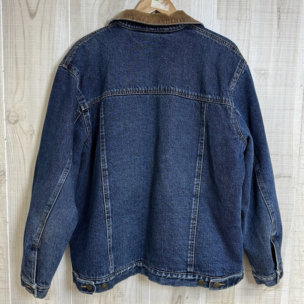 Vtg 80/90s High Noon Men's Sherpa Lined Denim Trucker Jacket Corduroy Collar M‎ - Picture 2 of 12